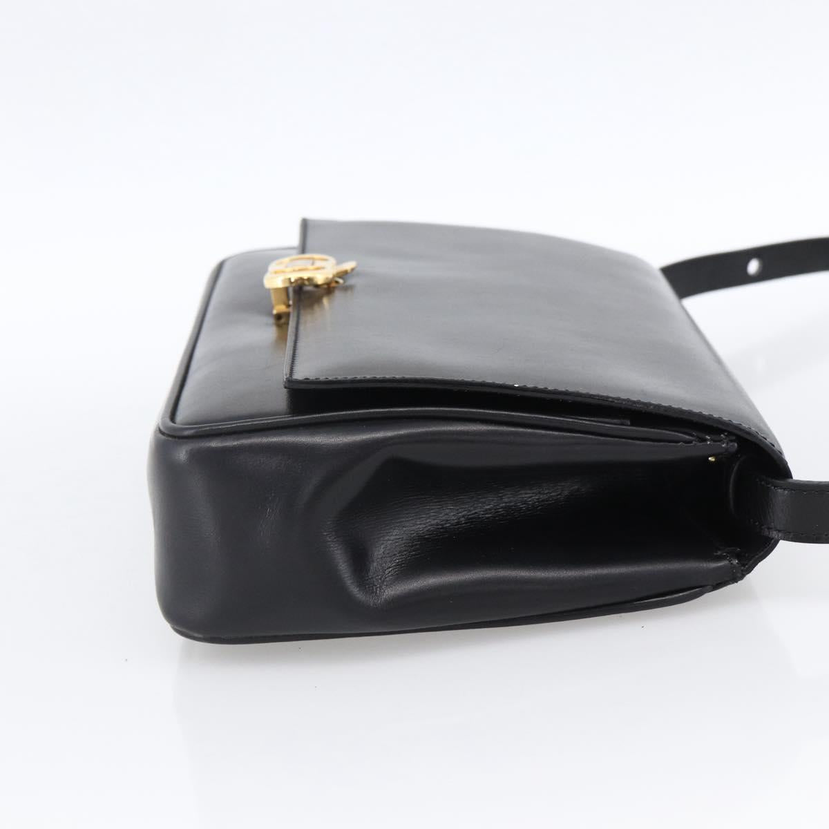 CELINE Shoulder Bag Leather Black Gold Auth ka2683