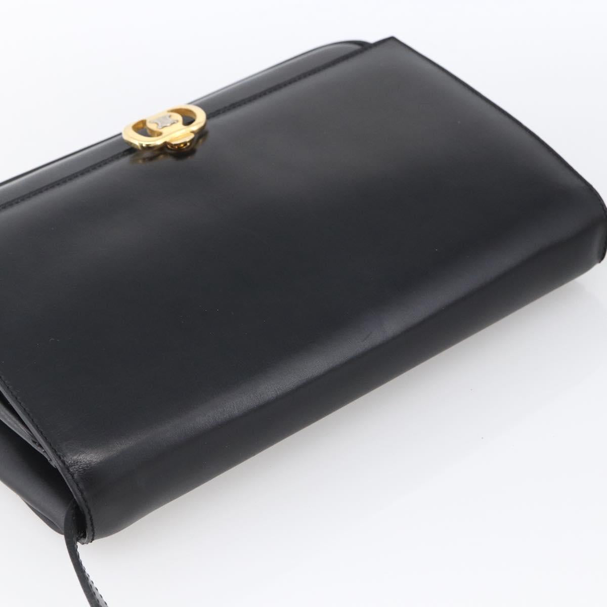 CELINE Shoulder Bag Leather Black Gold Auth ka2683