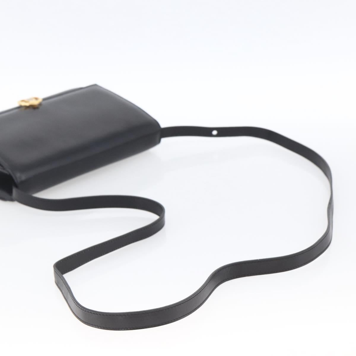 CELINE Shoulder Bag Leather Black Gold Auth ka2683