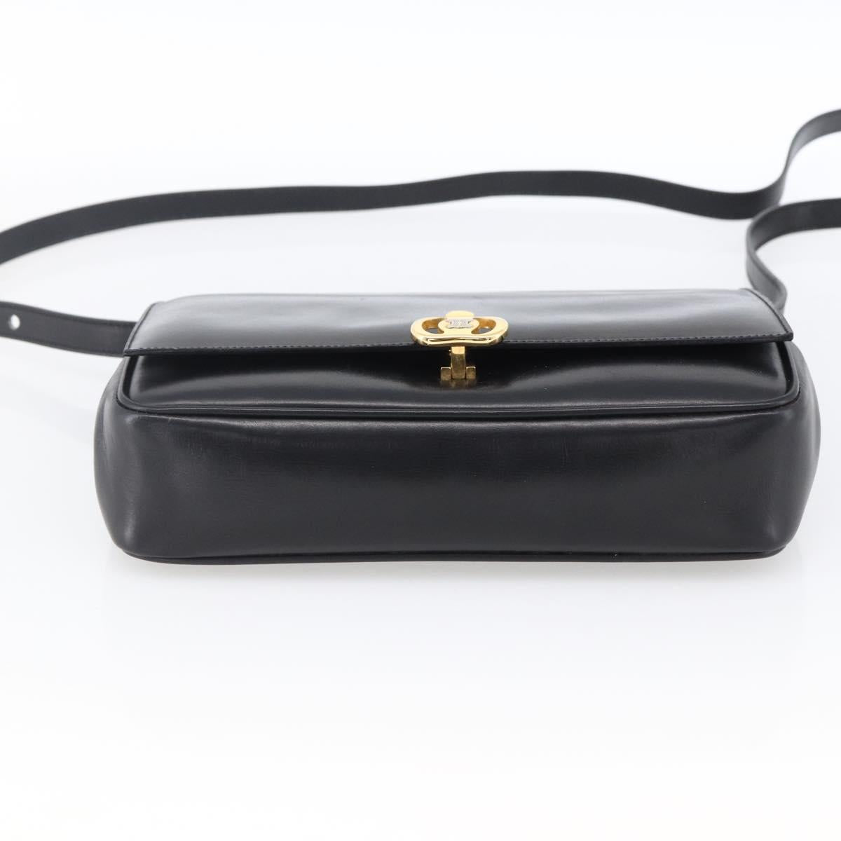CELINE Shoulder Bag Leather Black Gold Auth ka2683