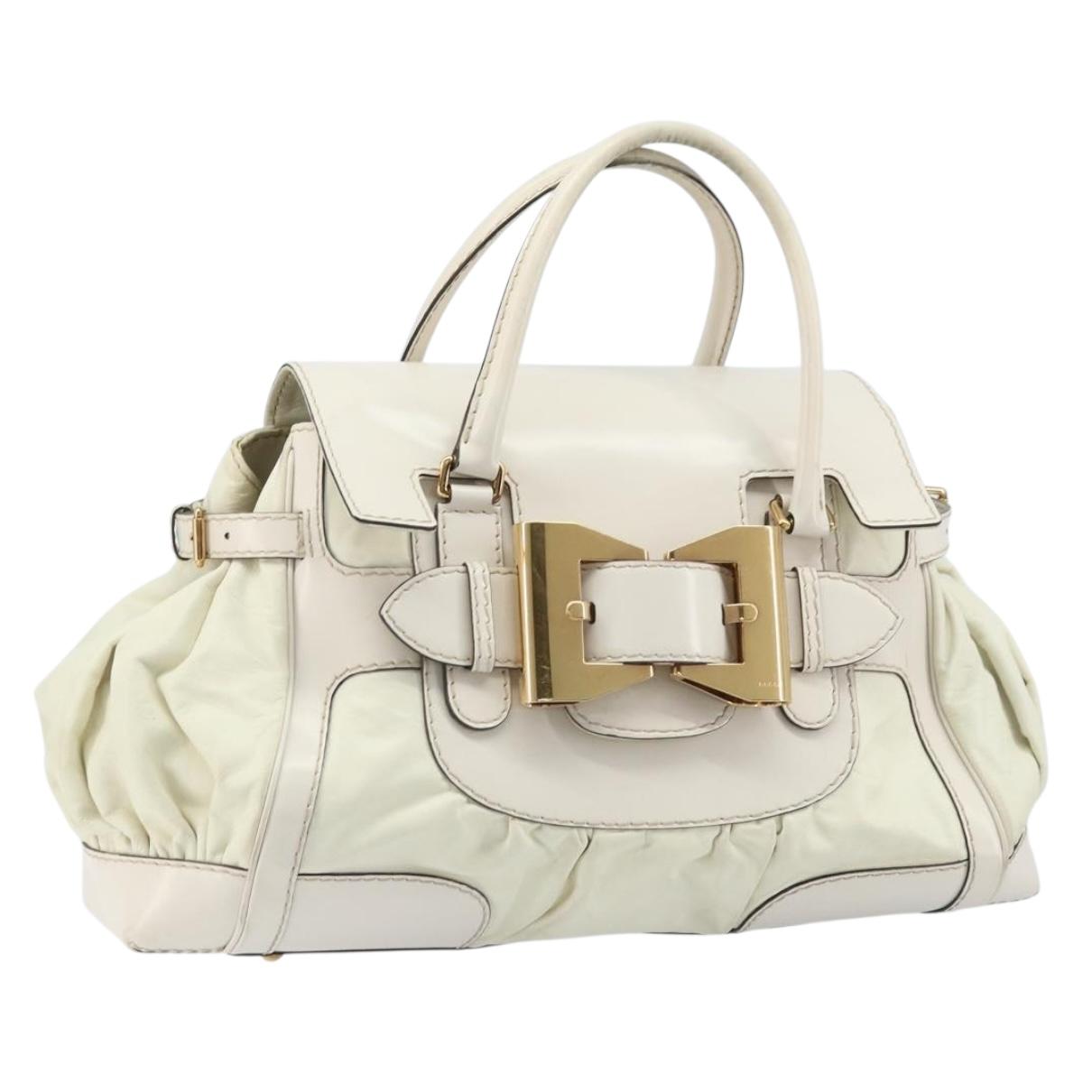 GUCCI Hand Bag Leather White Gold 189883 Auth ka2690