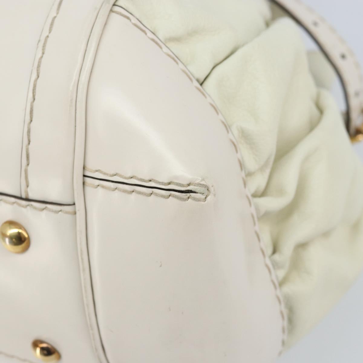 GUCCI Hand Bag Leather White Gold 189883 Auth ka2690