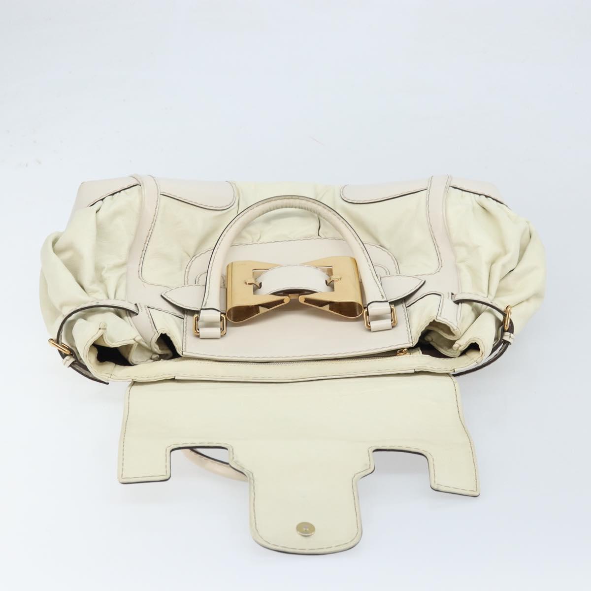 GUCCI Hand Bag Leather White Gold 189883 Auth ka2690