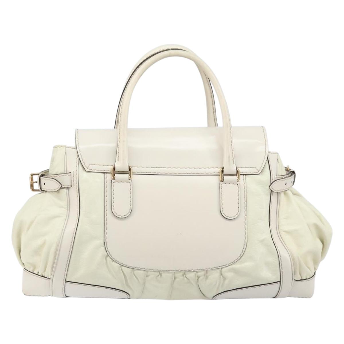 GUCCI Hand Bag Leather White Gold 189883 Auth ka2690