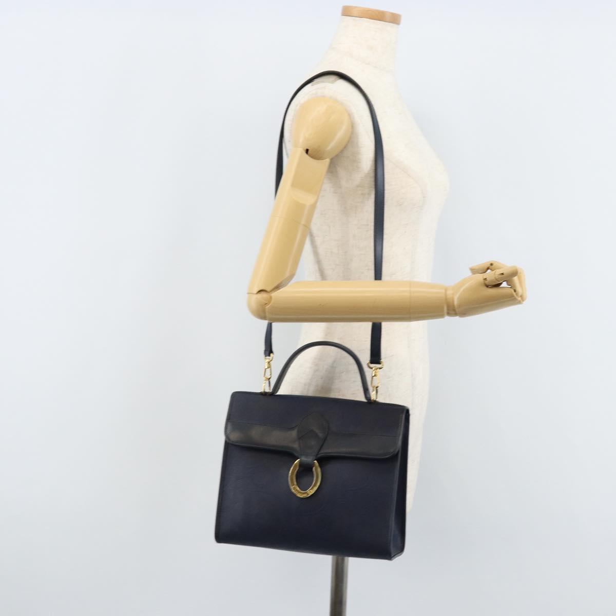 Christian Dior Trotter Canvas Hand Bag 2way Navy Gold Auth ka2695