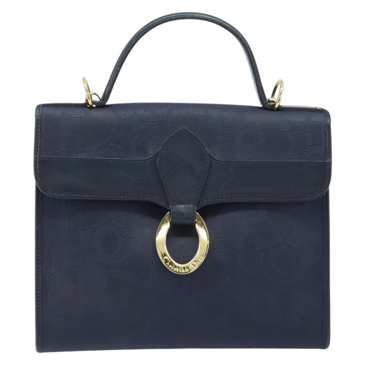 Christian Dior Trotter Canvas Hand Bag 2way Navy Gold Auth ka2695