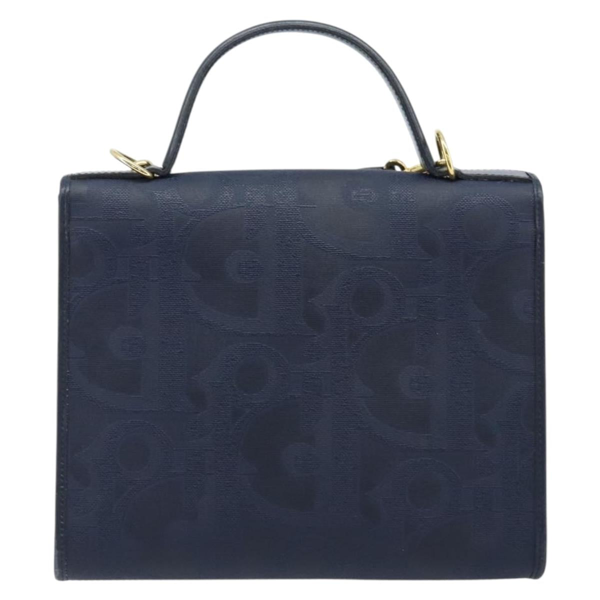 Christian Dior Trotter Canvas Hand Bag 2way Navy Gold Auth ka2695