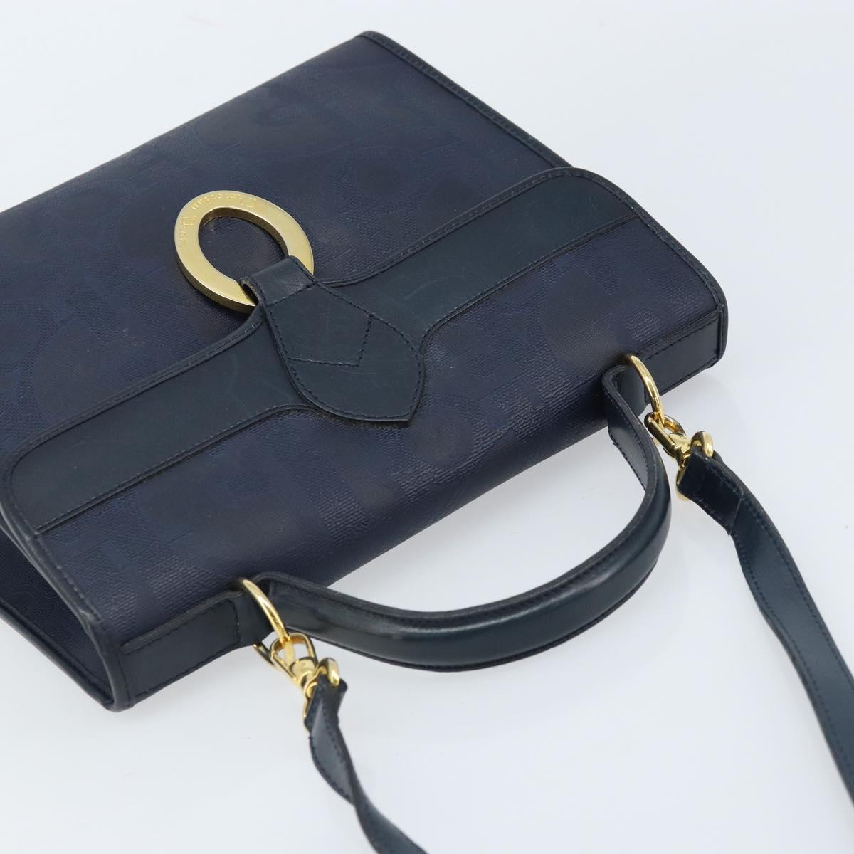 Christian Dior Trotter Canvas Hand Bag 2way Navy Gold Auth ka2695