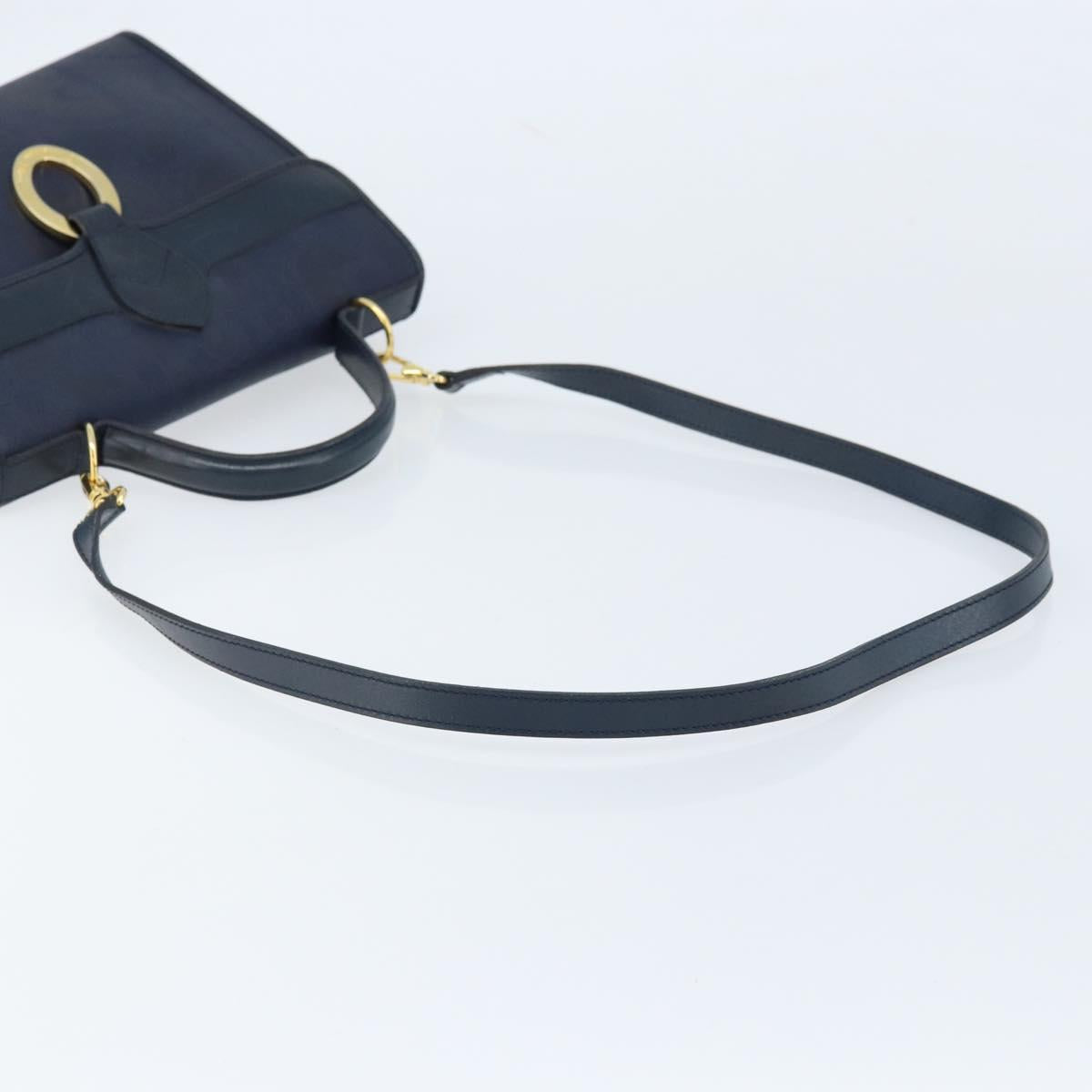 Christian Dior Trotter Canvas Hand Bag 2way Navy Gold Auth ka2695