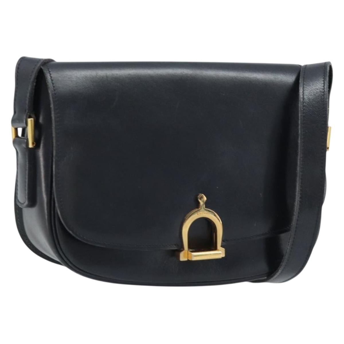 CELINE Shoulder Bag Leather Black Gold Auth ka2696