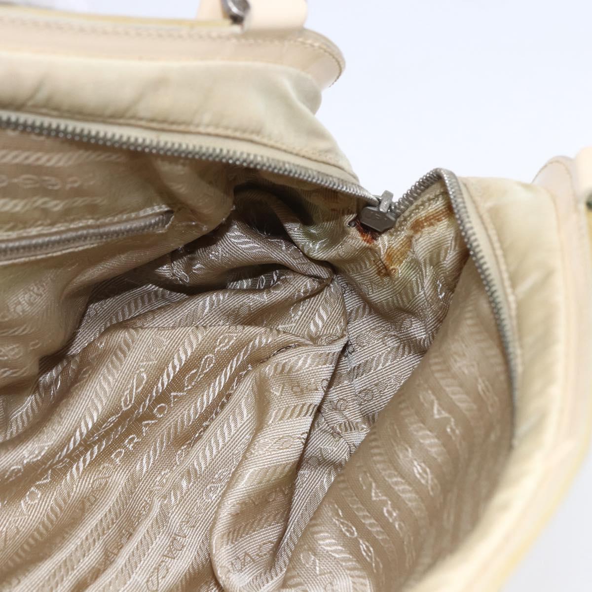 PRADA Shoulder Bag Nylon Beige Silver Auth ka270