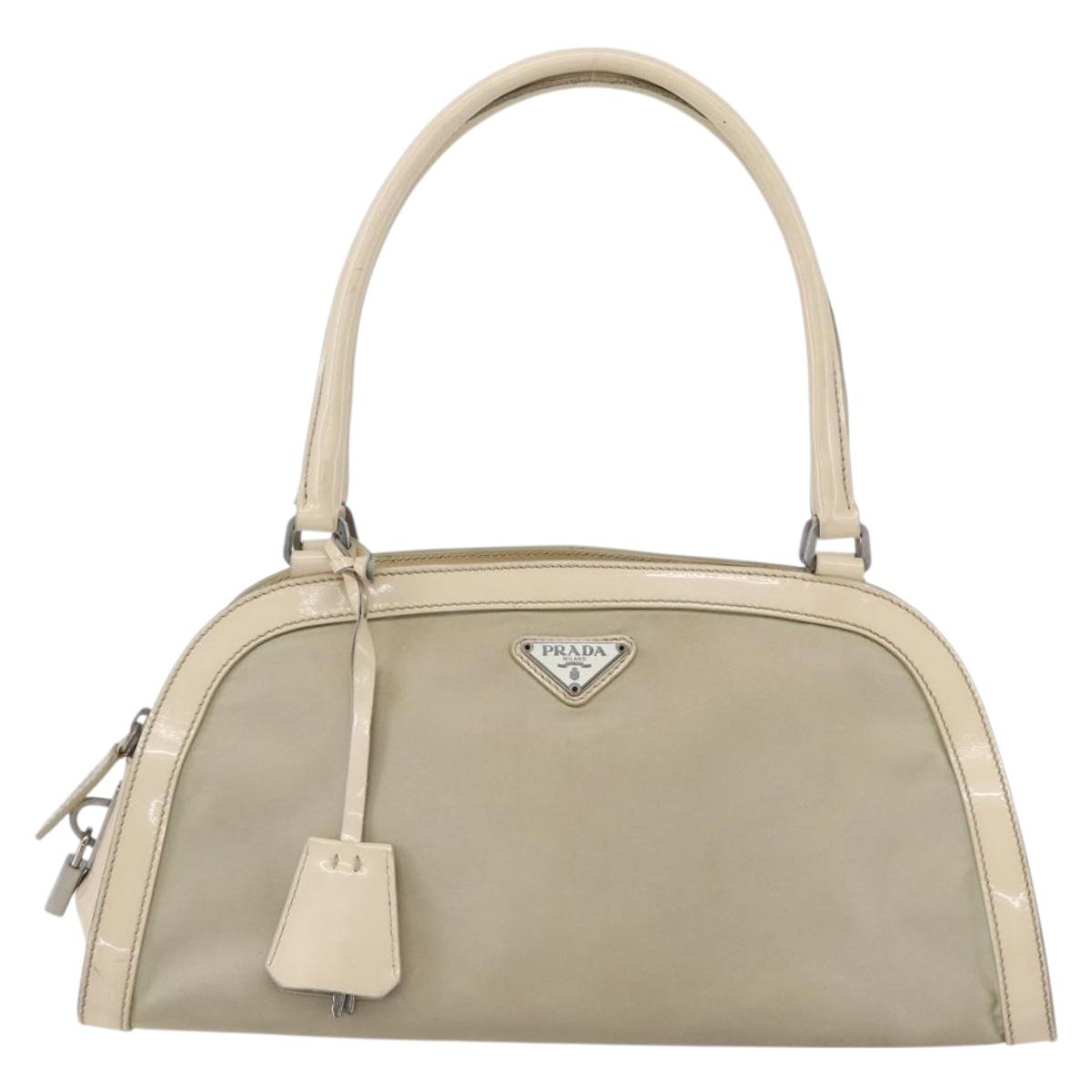 PRADA Shoulder Bag Nylon Beige Silver Auth ka270
