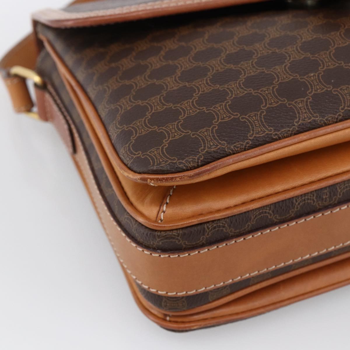 CELINE Macadam Canvas Shoulder Bag PVC Leather Brown Gold Auth ka2705
