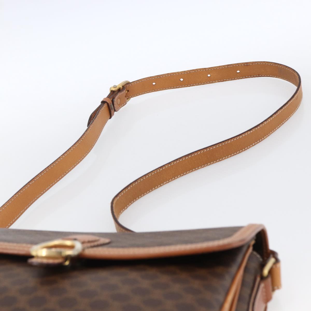 CELINE Macadam Canvas Shoulder Bag PVC Leather Brown Gold Auth ka2705