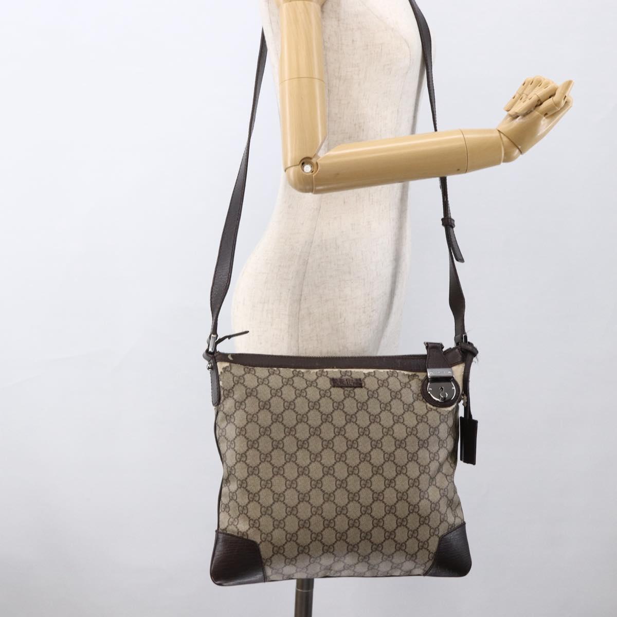 GUCCI GG Supreme Shoulder Bag PVC Beige Silver 148476 Auth ka2706