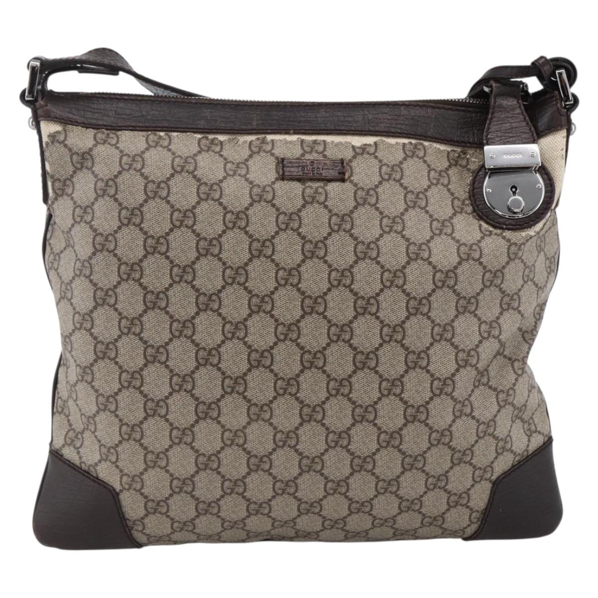 GUCCI GG Supreme Shoulder Bag PVC Beige Silver 148476 Auth ka2706