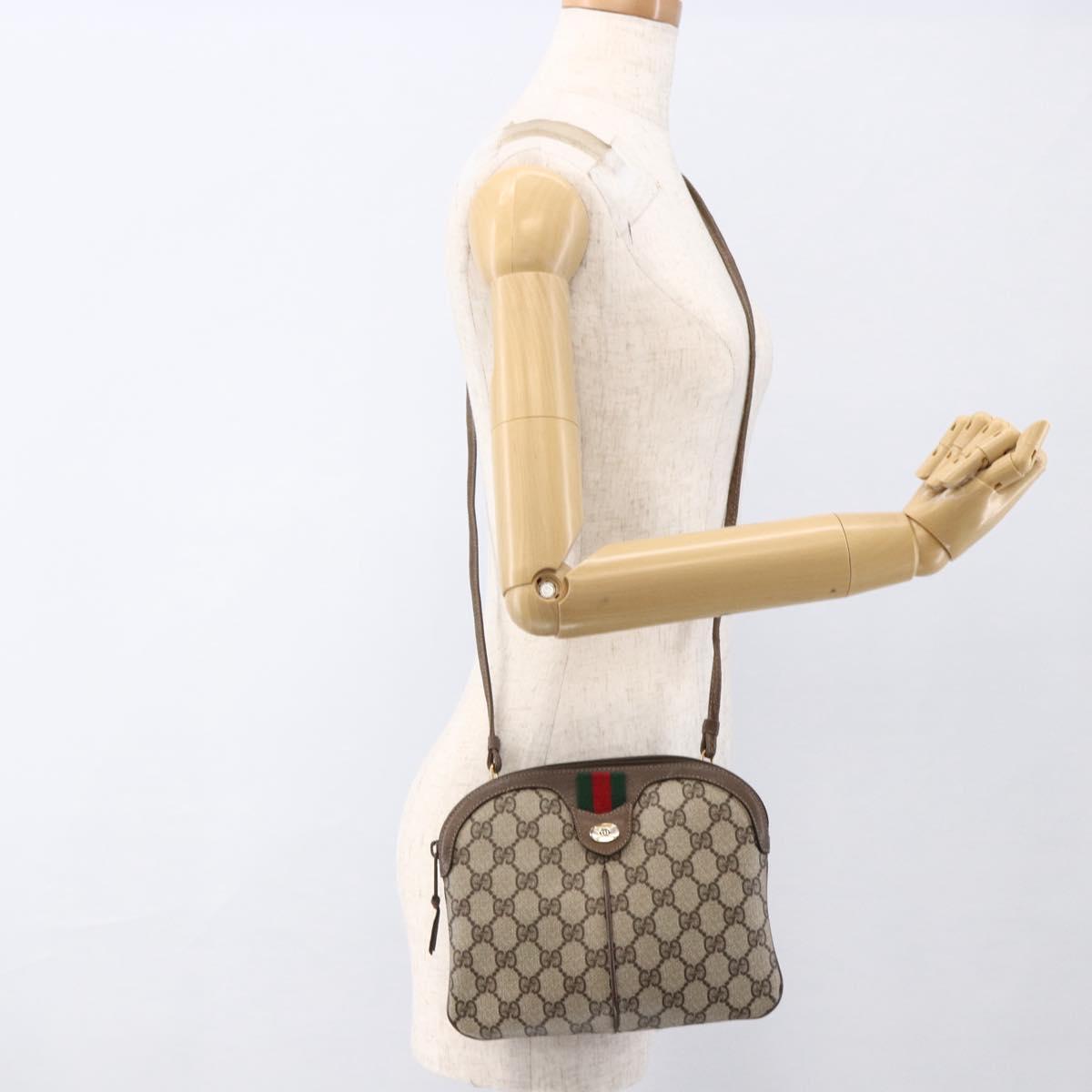 GUCCI GG Supreme Web Sherry Line Bag PVC Beige Gold 904 02 047 Auth ka2714