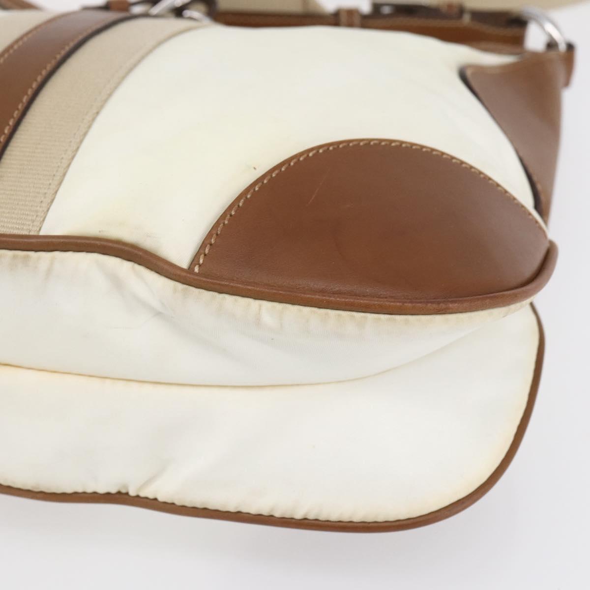 PRADA Shoulder Bag Nylon Beige Silver Auth ka273