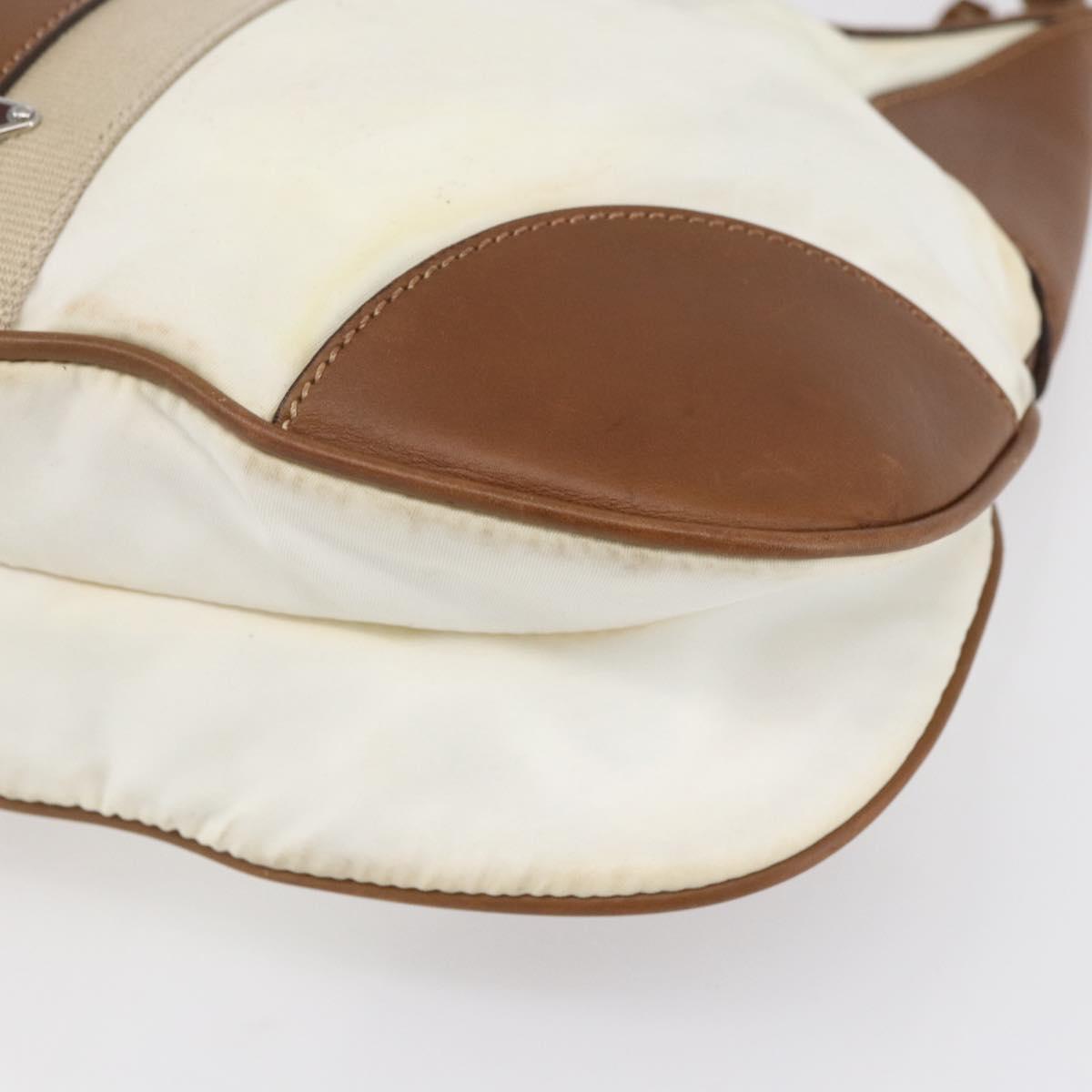 PRADA Shoulder Bag Nylon Beige Silver Auth ka273