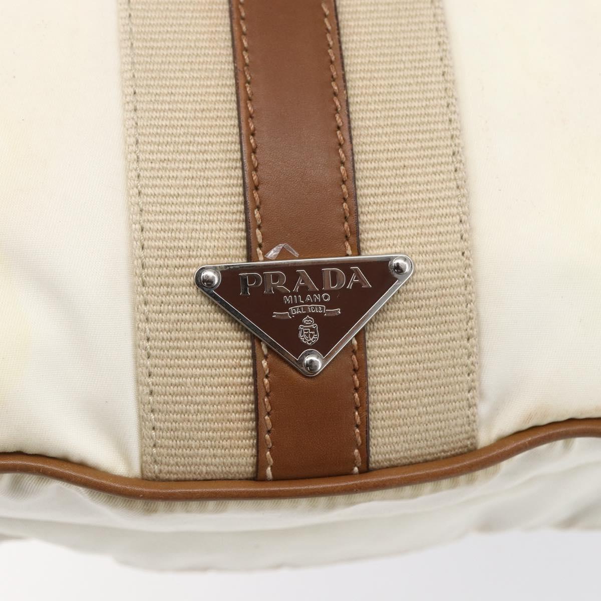 PRADA Shoulder Bag Nylon Beige Silver Auth ka273