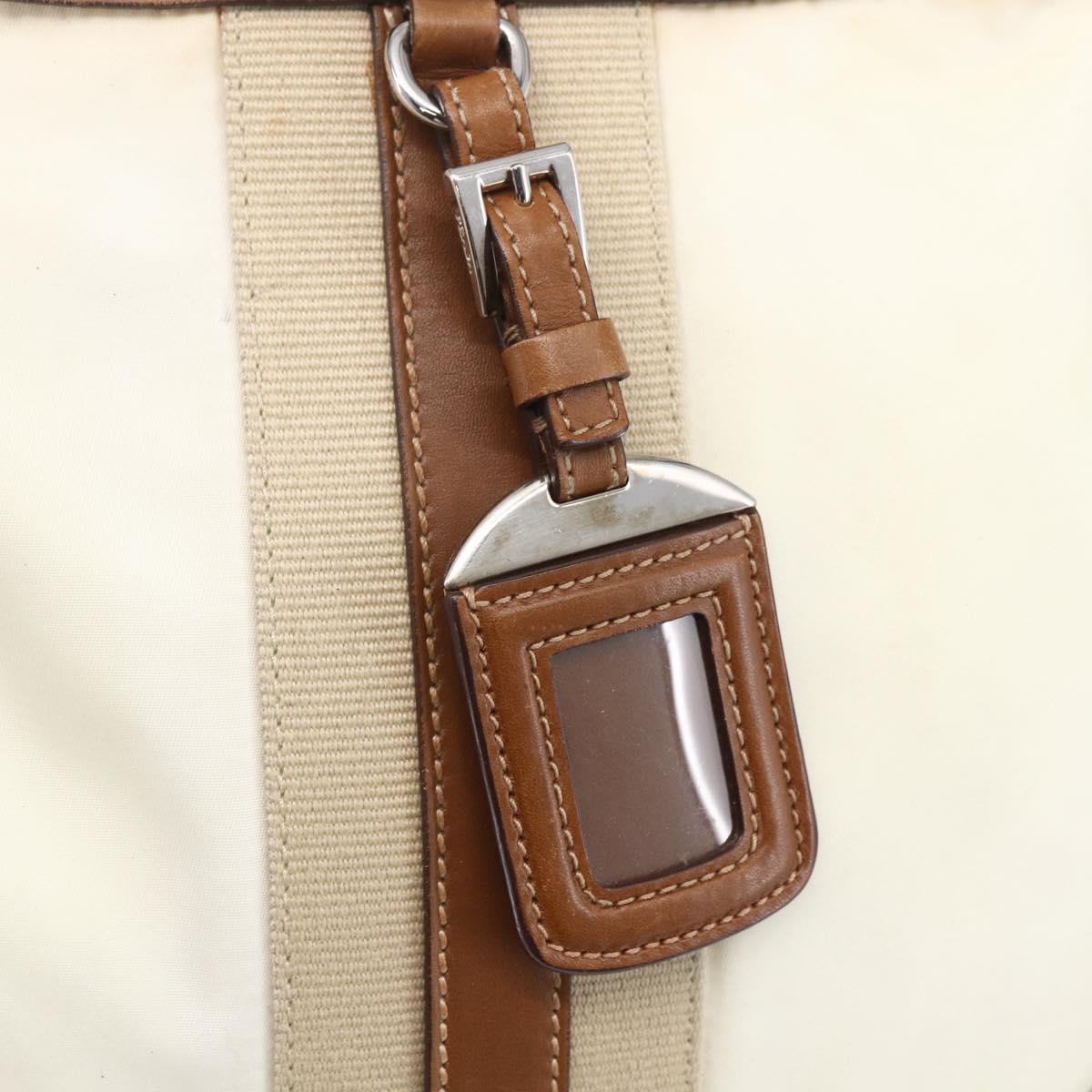 PRADA Shoulder Bag Nylon Beige Silver Auth ka273