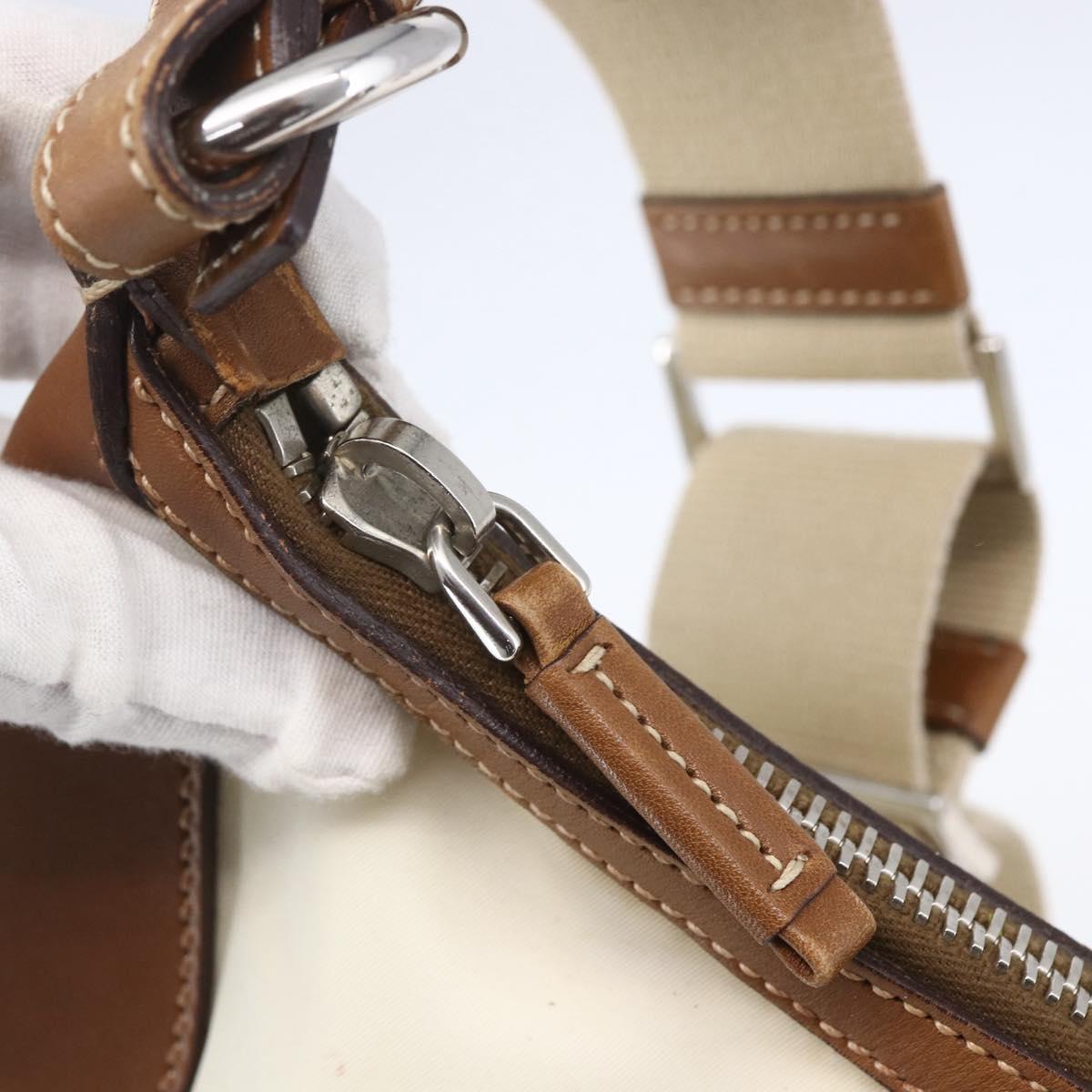 PRADA Shoulder Bag Nylon Beige Silver Auth ka273