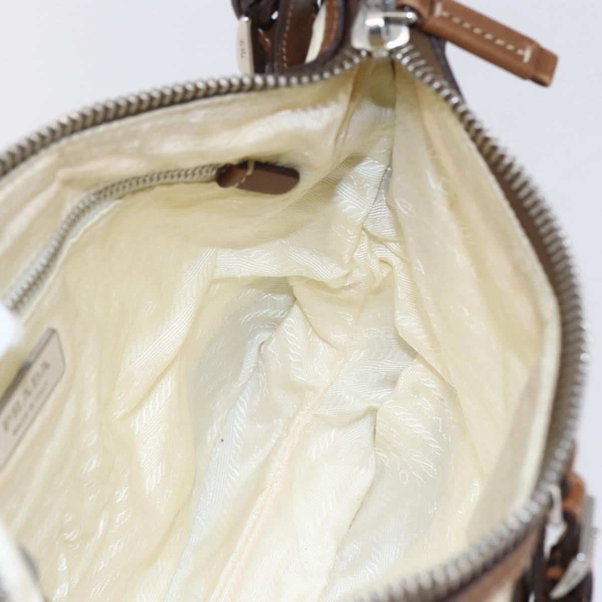 PRADA Shoulder Bag Nylon Beige Silver Auth ka273