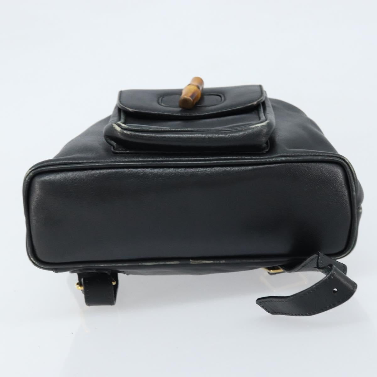 GUCCI Bamboo Backpack Leather Black Gold 003 1705 0030 Auth ka2738