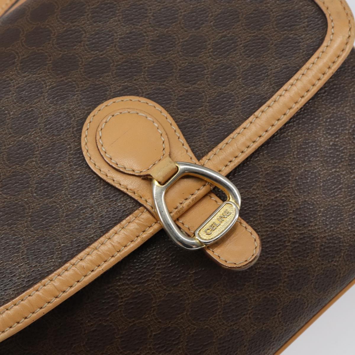 CELINE Macadam Canvas Shoulder Bag PVC Leather Brown Gold Auth ka274