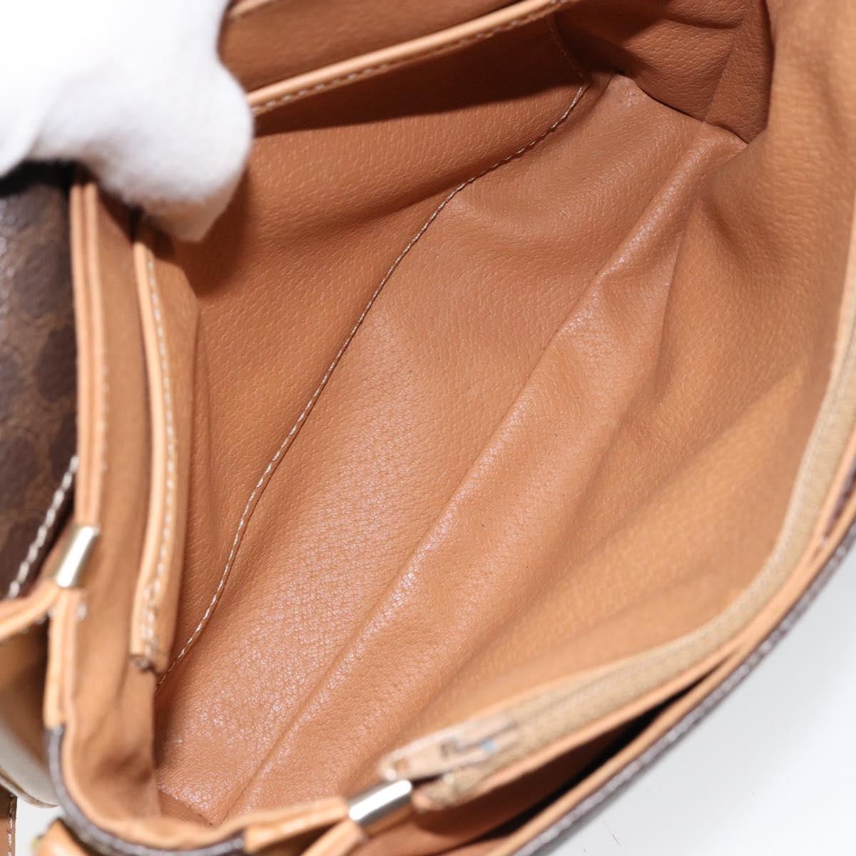 CELINE Macadam Canvas Shoulder Bag PVC Leather Brown Gold Auth ka274