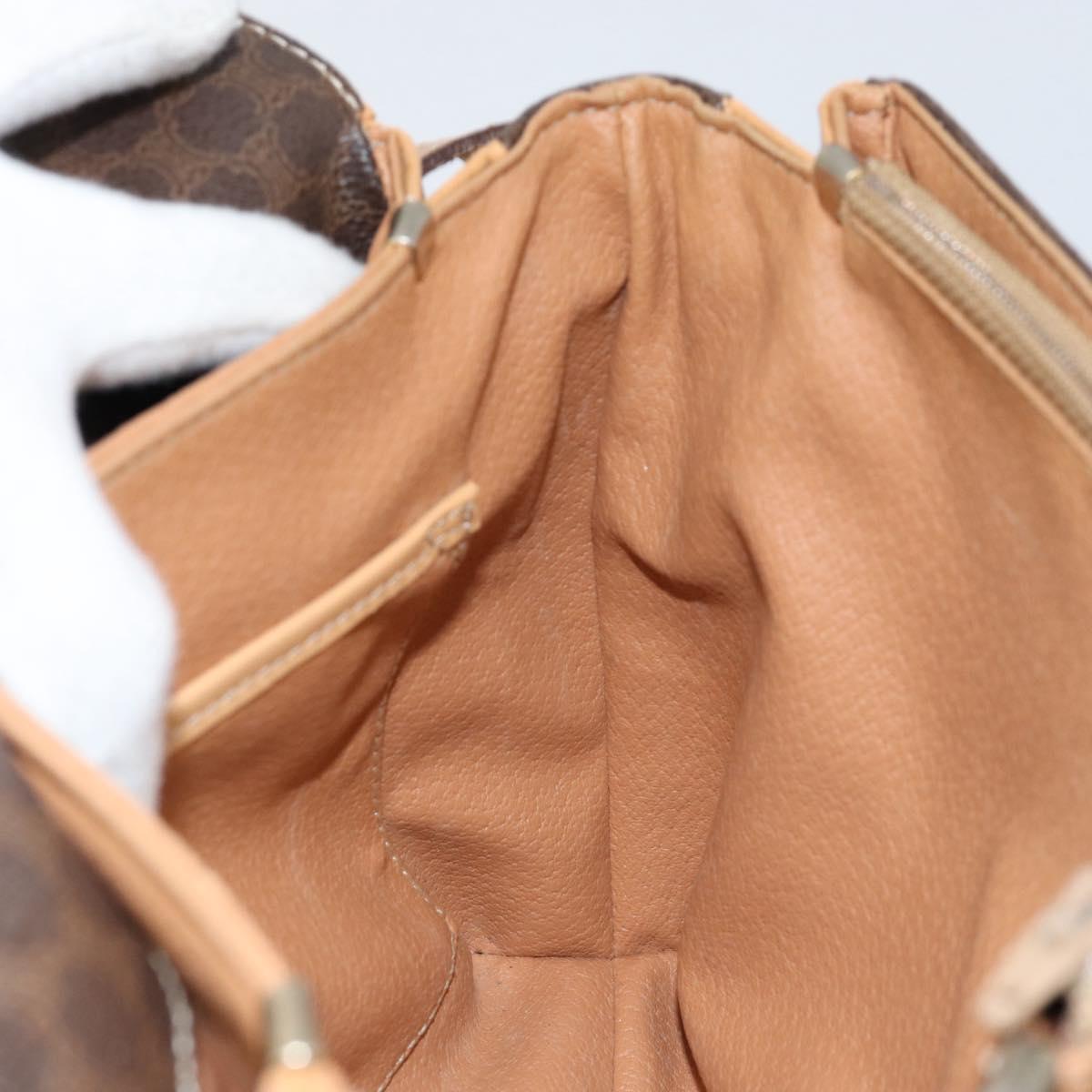 CELINE Macadam Canvas Shoulder Bag PVC Leather Brown Gold Auth ka274