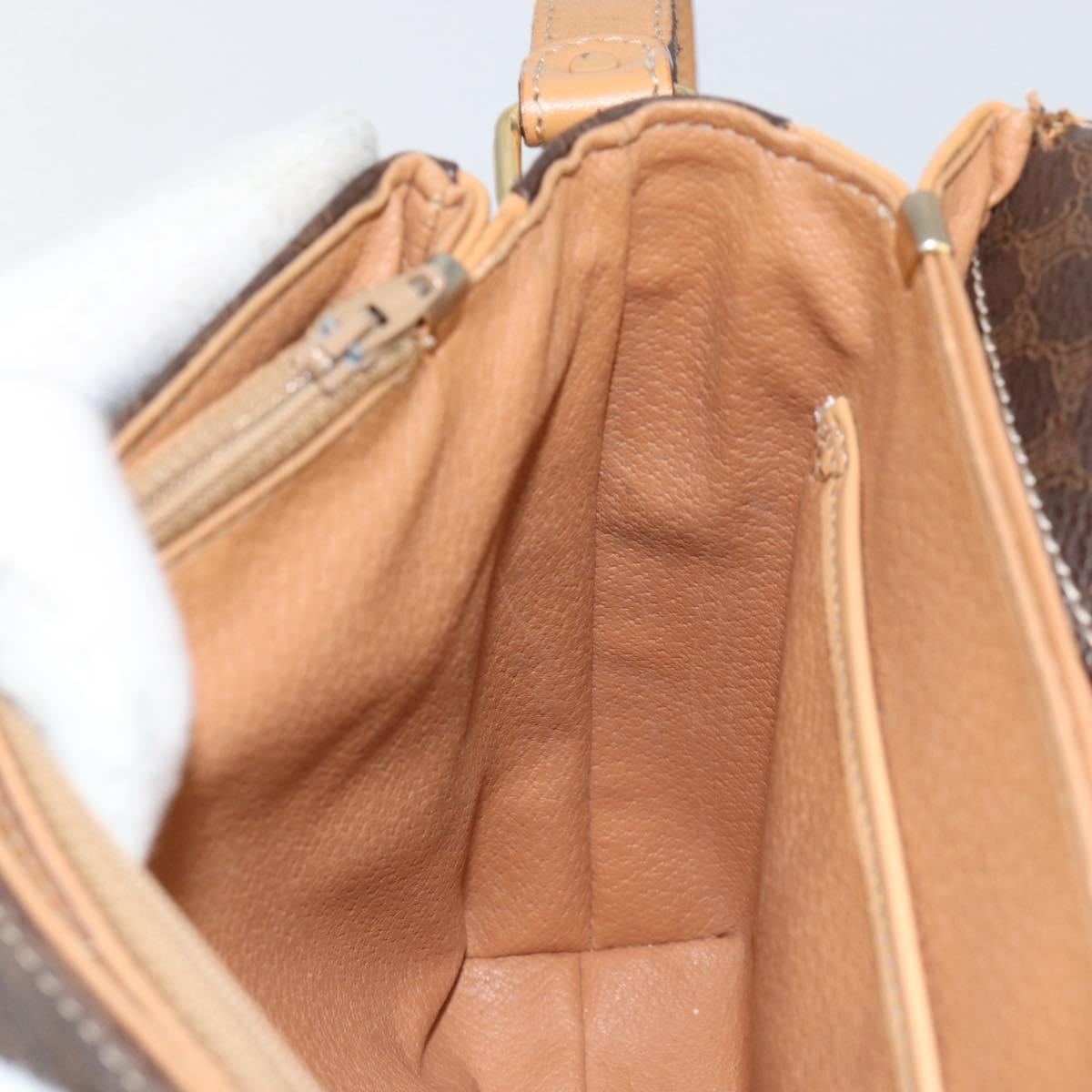 CELINE Macadam Canvas Shoulder Bag PVC Leather Brown Gold Auth ka274