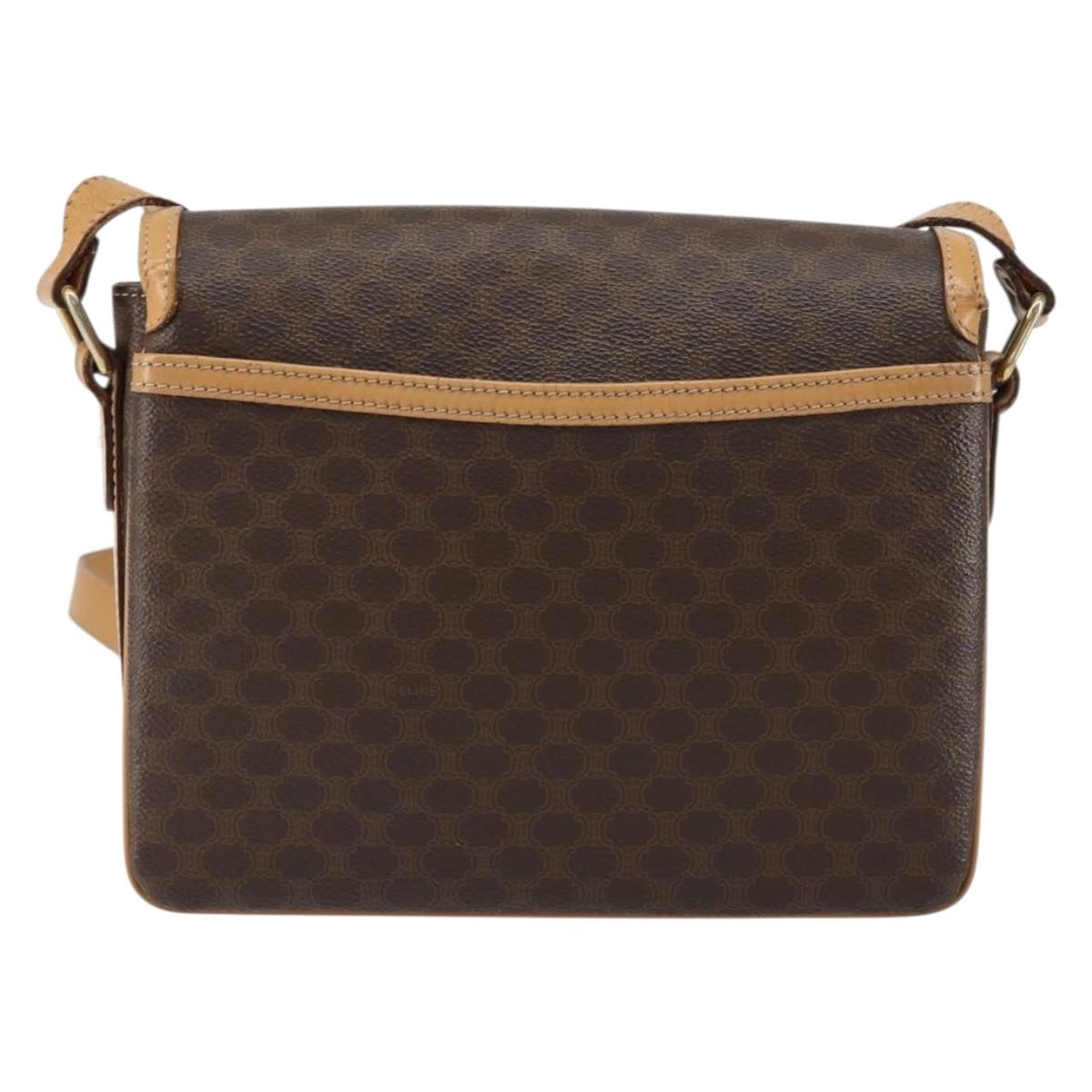 CELINE Macadam Canvas Shoulder Bag PVC Leather Brown Gold Auth ka274