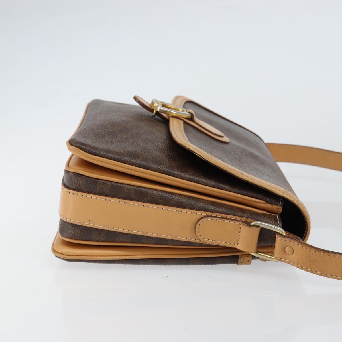 CELINE Macadam Canvas Shoulder Bag PVC Leather Brown Gold Auth ka274