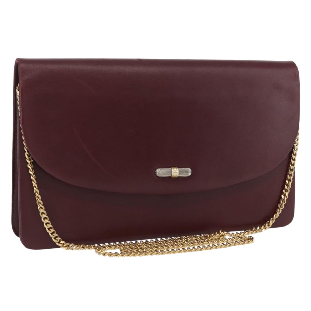 Christian Dior Chain Shoulder Bag Leather Bordeaux Gold Auth ka2740