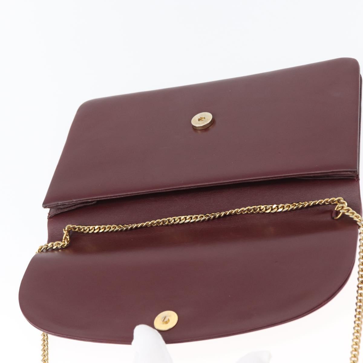 Christian Dior Chain Shoulder Bag Leather Bordeaux Gold Auth ka2740