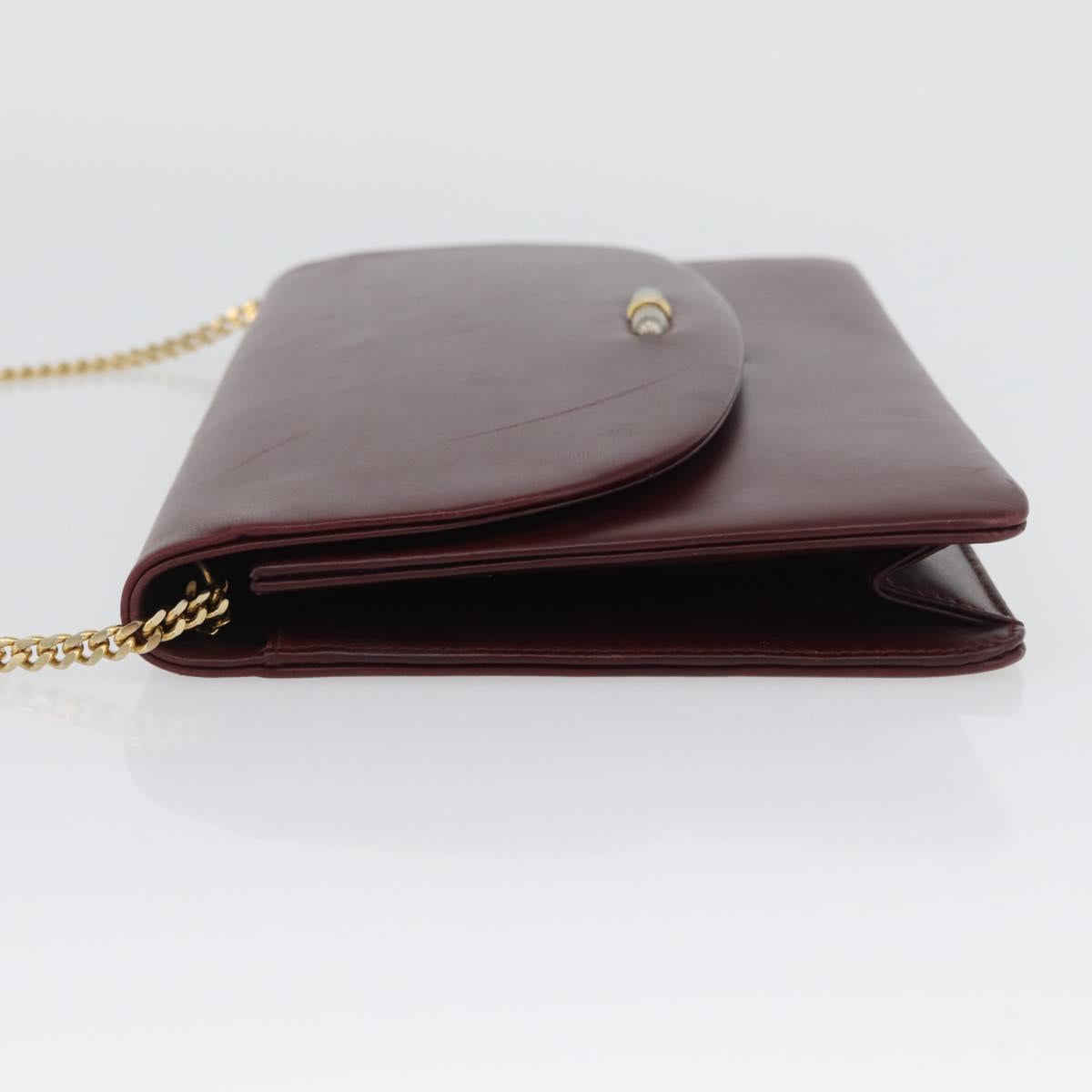 Christian Dior Chain Shoulder Bag Leather Bordeaux Gold Auth ka2740