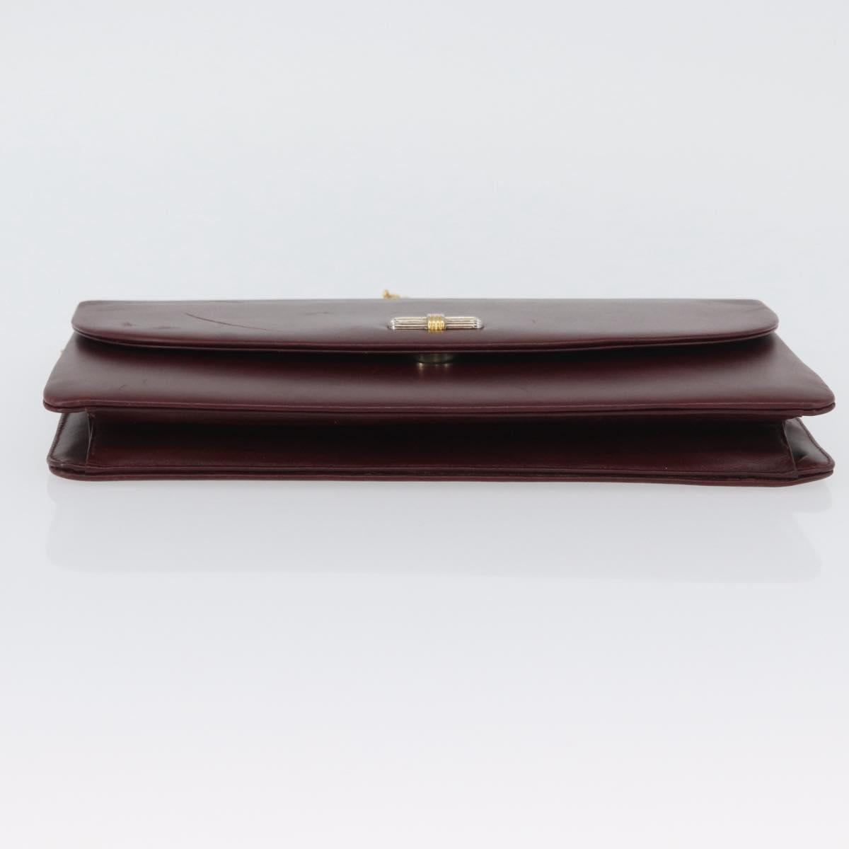 Christian Dior Chain Shoulder Bag Leather Bordeaux Gold Auth ka2740