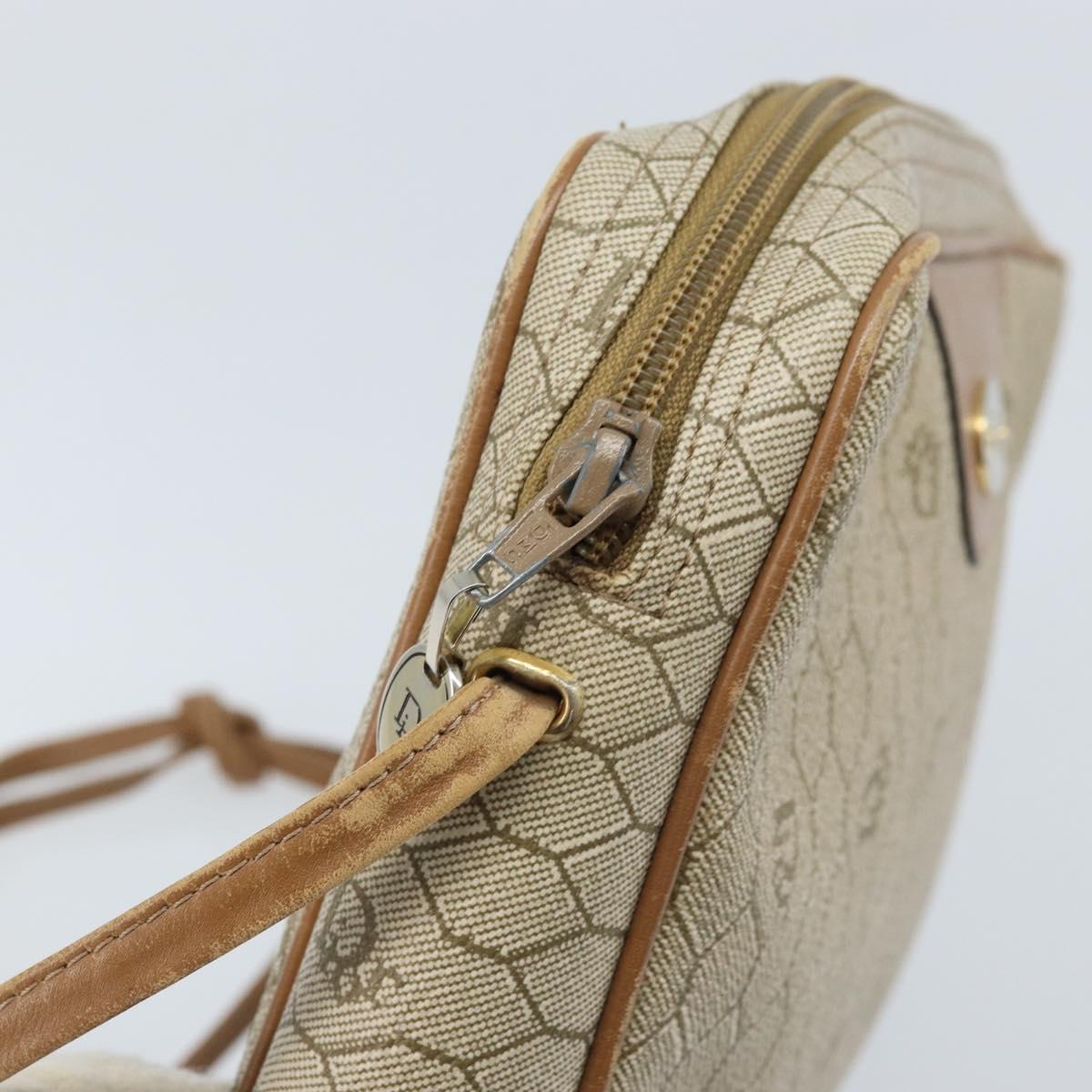 Christian Dior Honeycomb Canvas Shoulder Bag PVC Beige Gold Auth ka2753