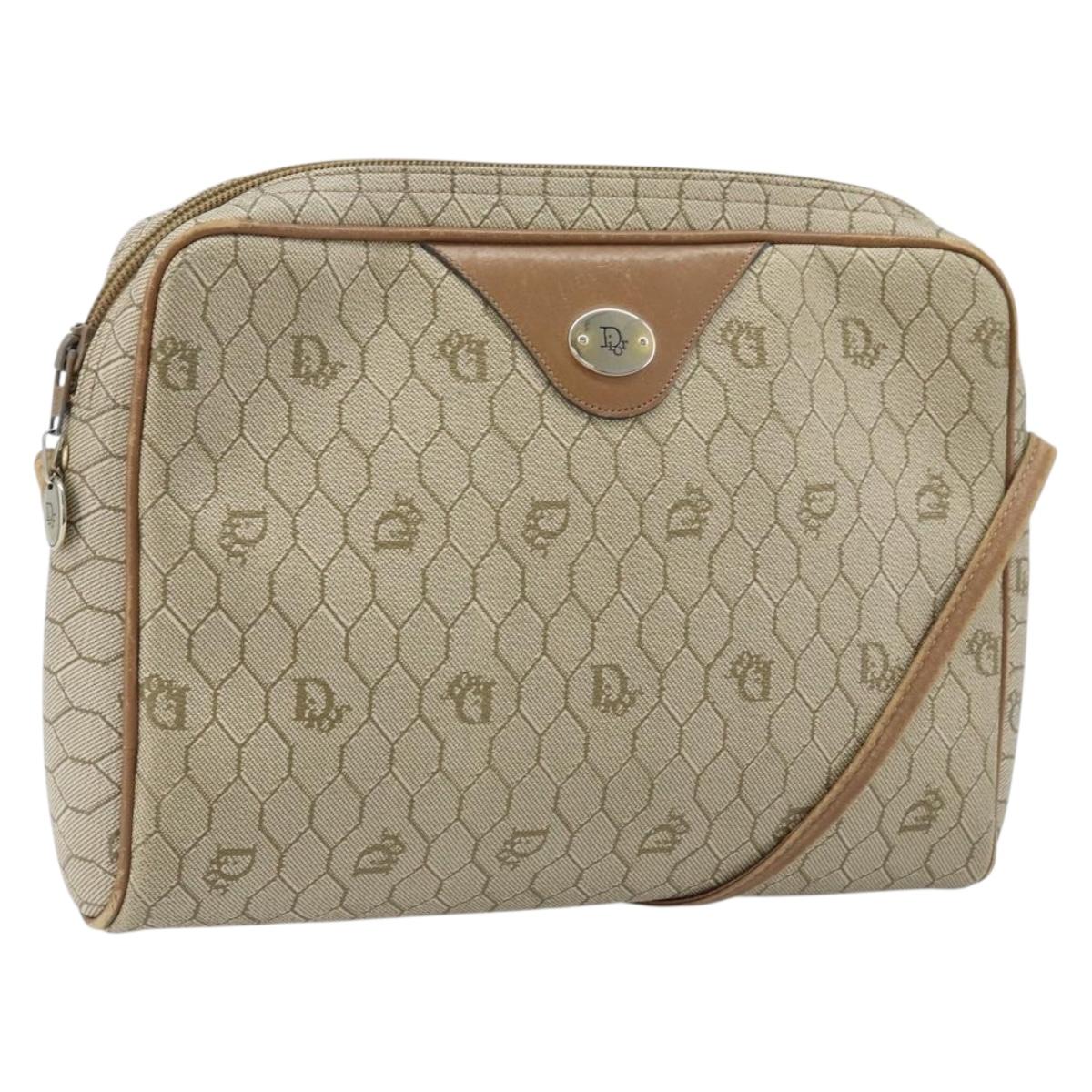 Christian Dior Honeycomb Canvas Shoulder Bag PVC Beige Gold Auth ka2753