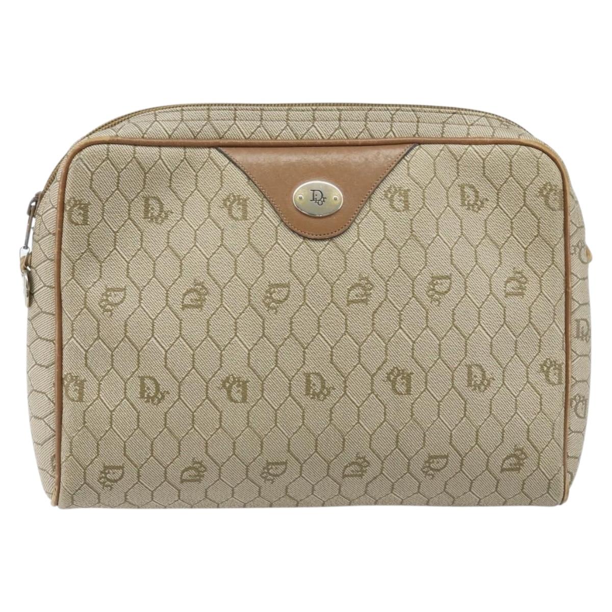 Christian Dior Honeycomb Canvas Shoulder Bag PVC Beige Gold Auth ka2753