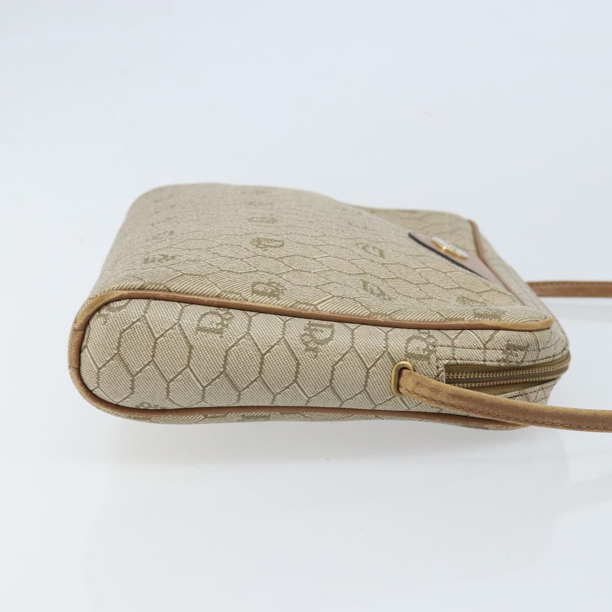 Christian Dior Honeycomb Canvas Shoulder Bag PVC Beige Gold Auth ka2753