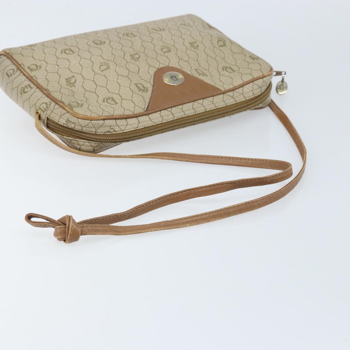 Christian Dior Honeycomb Canvas Shoulder Bag PVC Beige Gold Auth ka2753