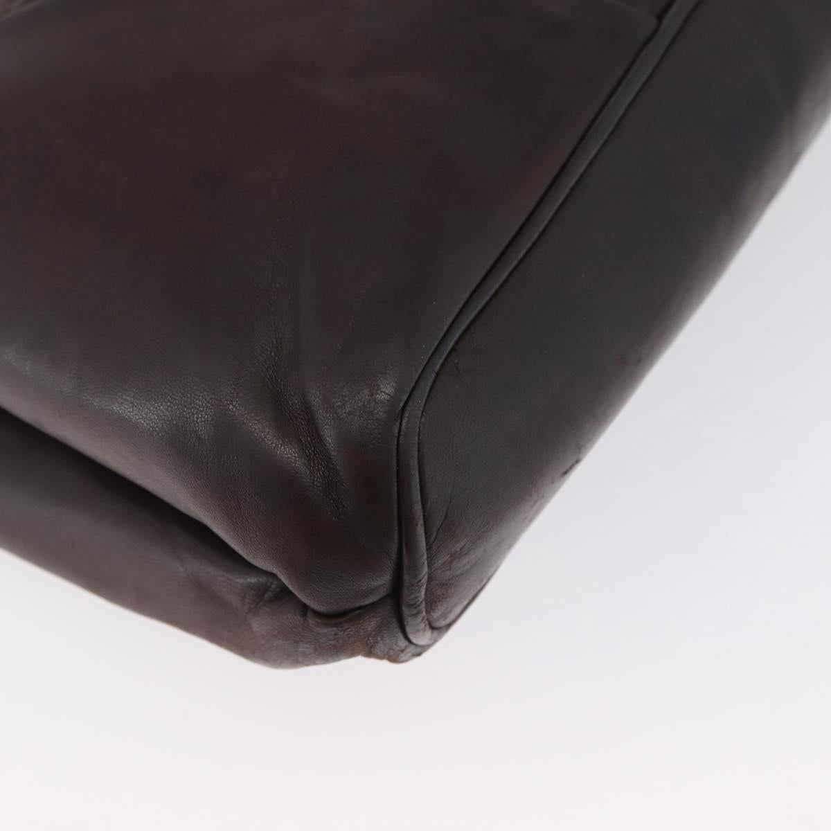 BALLY Shoulder Bag Leather Dark Brown Gold Auth ka2757