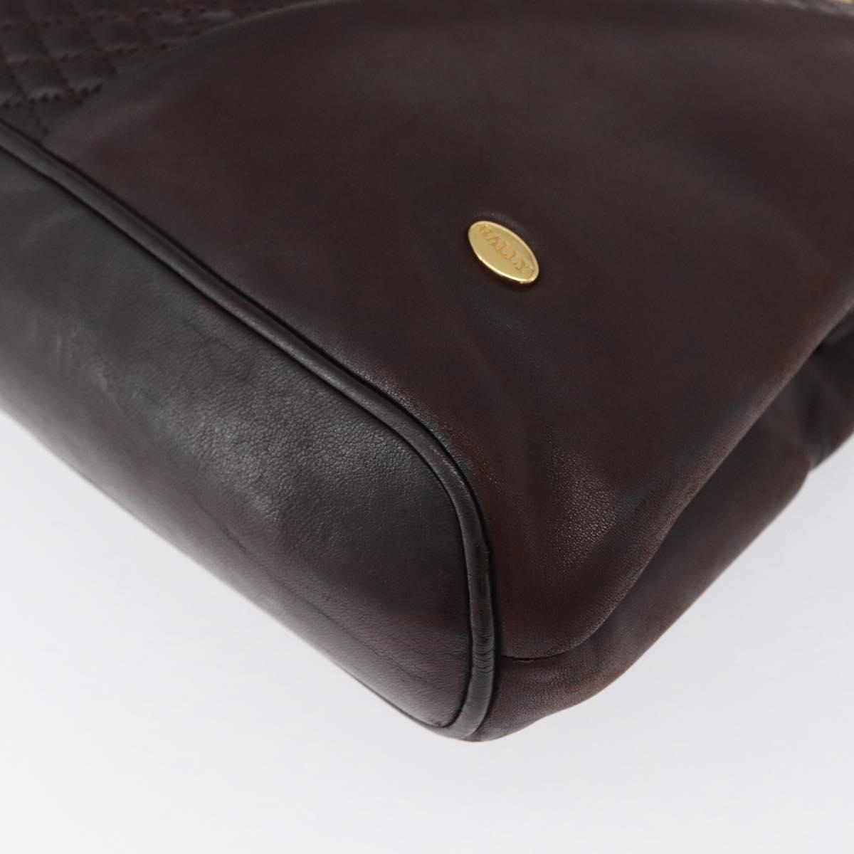 BALLY Shoulder Bag Leather Dark Brown Gold Auth ka2757
