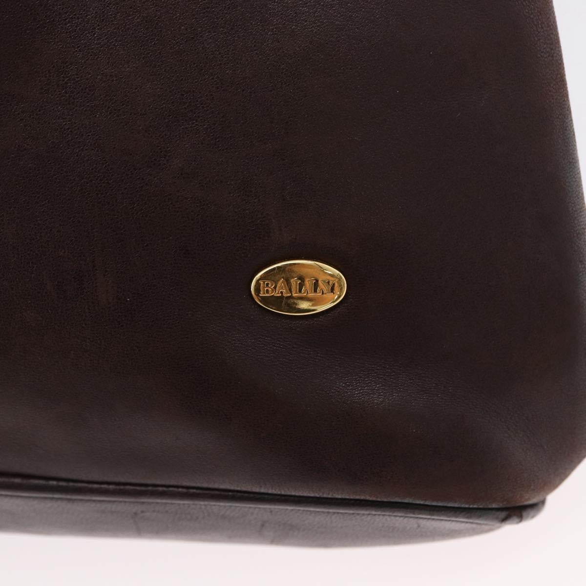 BALLY Shoulder Bag Leather Dark Brown Gold Auth ka2757