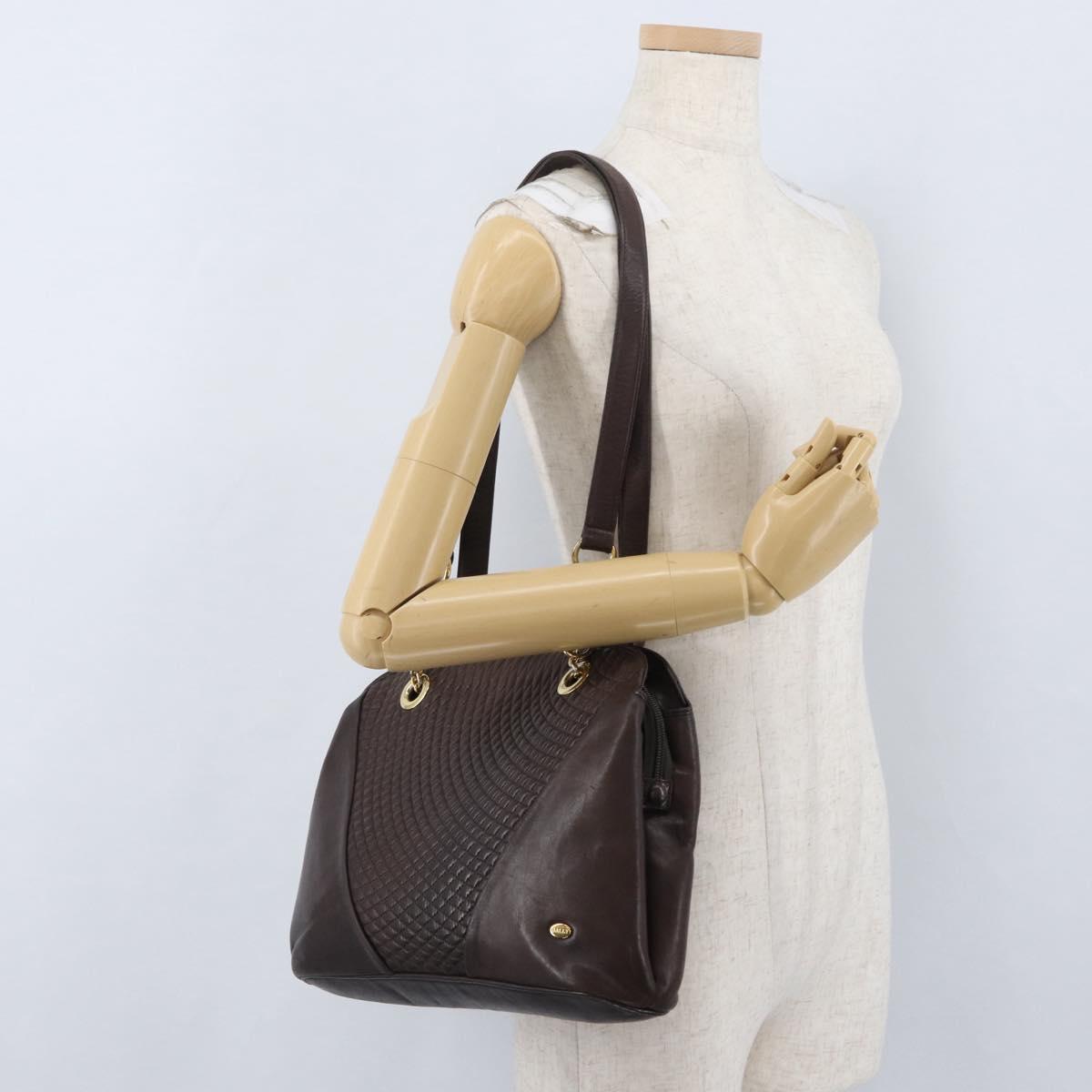 BALLY Shoulder Bag Leather Dark Brown Gold Auth ka2757