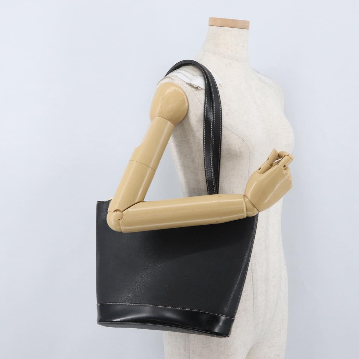 BURBERRY Tote Bag Leather Black Gold Auth ka2760