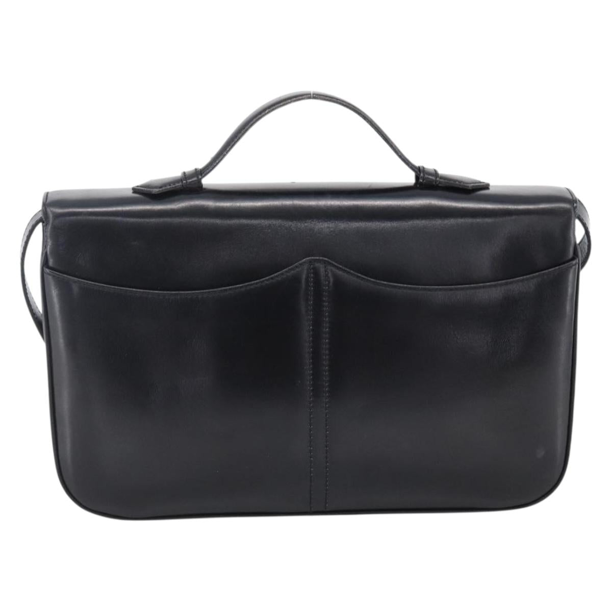 CELINE Horsebit Shoulder Bag Leather Black Gold Auth ka2765