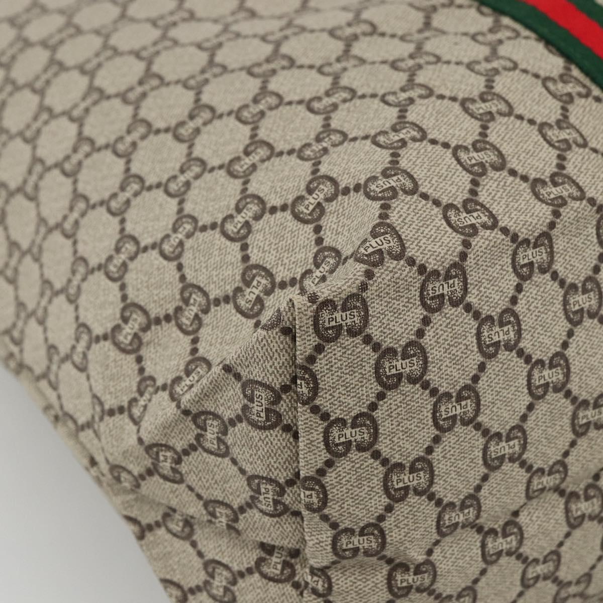 GUCCI GG Plus Supreme Web Sherry Line Tote Bag PVC Beige Red Green Auth ka2768